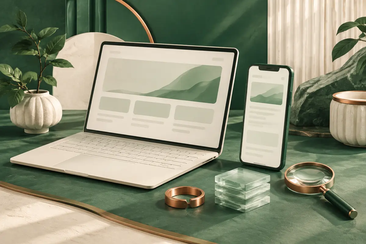 Ilustrasi ponsel, komputer, dan pemeriksaan tampilan browser