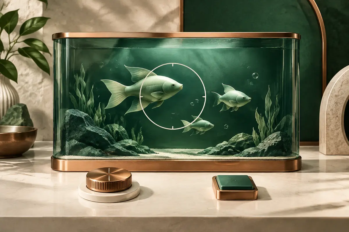 Ilustrasi target ikan, pengaturan nilai, dan kontrol berhenti